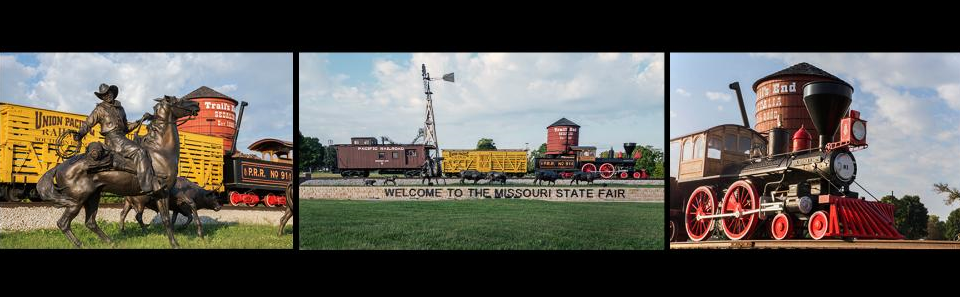 Monument at the Missouri State Fair depicting the end of the trail for the cattle drives from Texas to Missouri in the 1870s