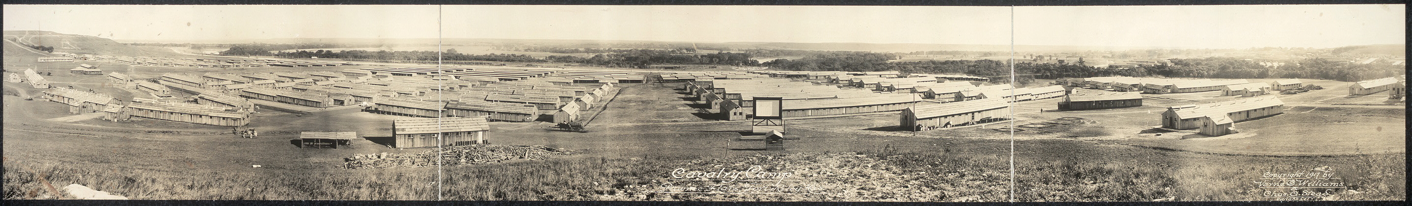 Williams, V. O. & Stead, C. A. (ca. 1917) Cavalry Camp, Pawnee Flats, Fort Riley, Kas. Fort Riley Kansas United States, ca. 1917. [Photograph] Retrieved from the Library of Congress, https://www.loc.gov/item/2007664122/.
