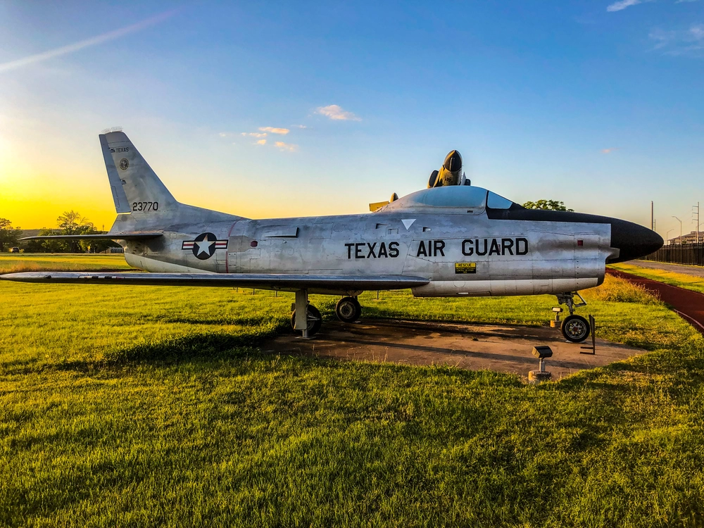 Texas Air Guard jet aircraft on display at Camp Mabry in Austin, Texas