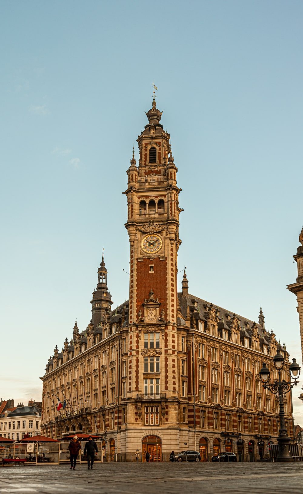 Historic clock tower and city hall building in Lille, France