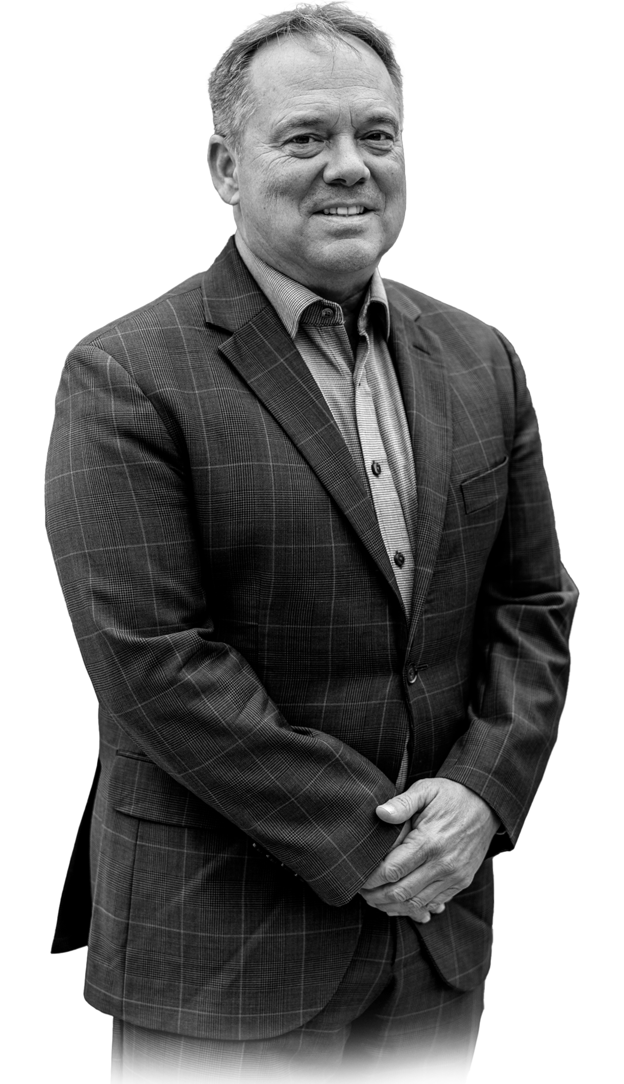 Scott Brokaw cut out portrait in black and white with faded edges