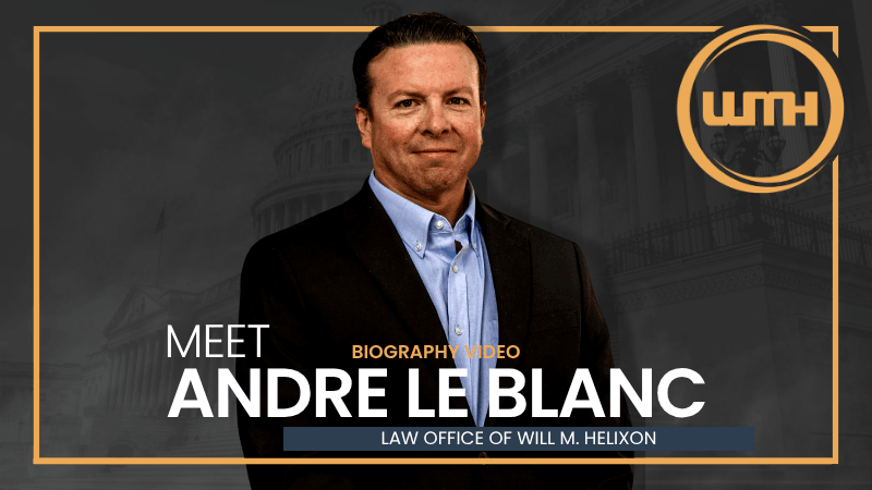 Military lawyer Andre Le Blanc against a dark US Capitol background with gold framing and the LOWMH logo