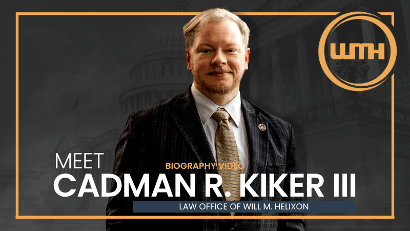 Military lawyer Cadman R. Kiker III against a dark US Capitol backdrop with gold framing and the LOWMH logo