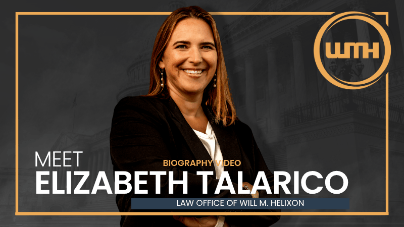Military lawyer Elizabeth Talarico against a dark US Capitol background with gold framing and the LOWMH logo