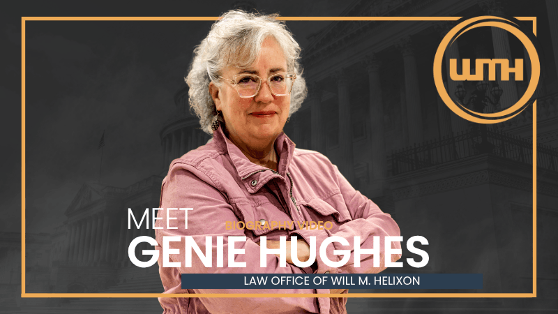 Military lawyer Genie Hughes against a dark US Capitol backdrop with gold framing and the LOWMH logo