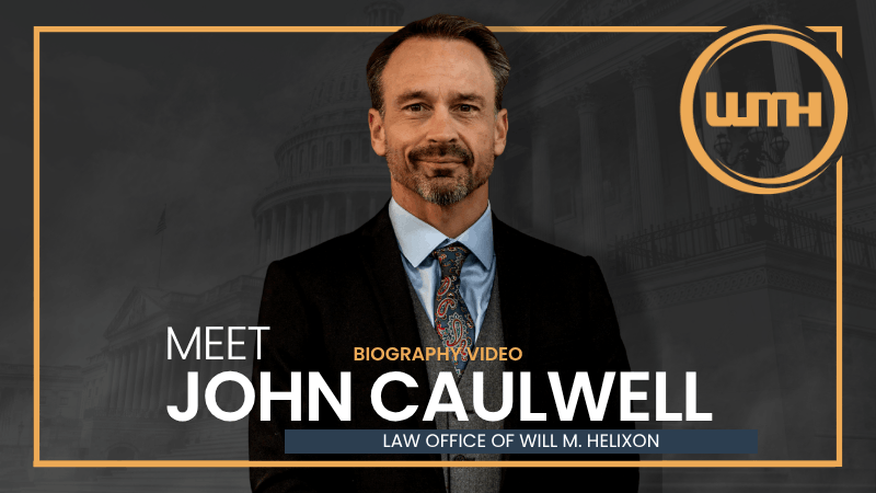 Military lawyer John Caulwell against a dark US Capitol backdrop with gold framing and the LOWMH logo