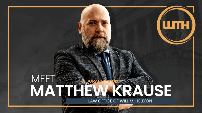 Military lawyer Matthew Krause against a dark US Capitol background with gold framing and the LOWMH logo