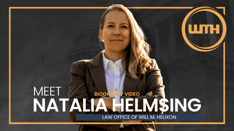 Military lawyer Natalia Helmsing against a dark US Capitol backdrop with gold framing and the LOWMH logo