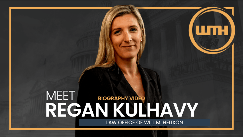 VA lawyer Regan Kulhavy against a dark US Capitol backdrop with gold framing and the LOWMH logo