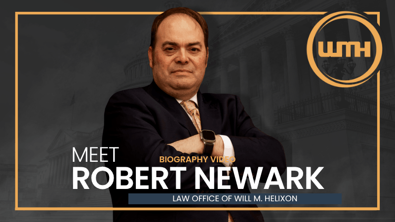 Military lawyer Robert Newark against a dark US Capitol backdrop with gold framing and the LOWMH logo