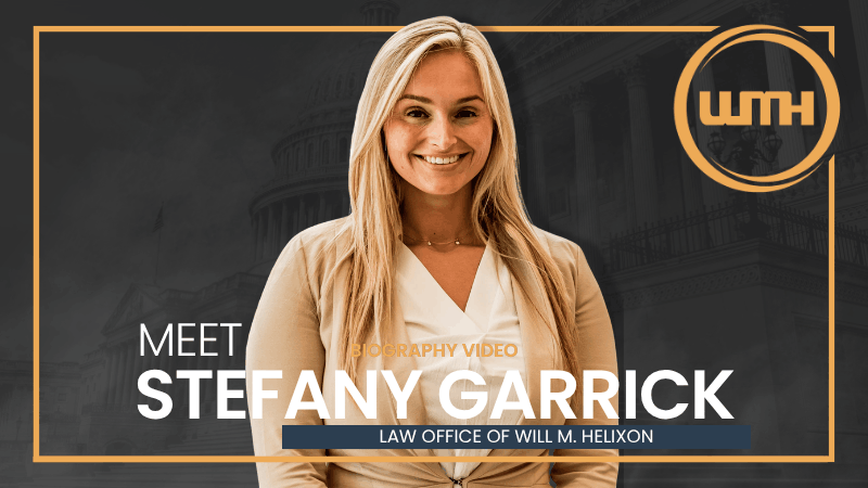 Military lawyer Stefany Garrick against a dark US Capitol backdrop with gold framing and the LOWMH logo