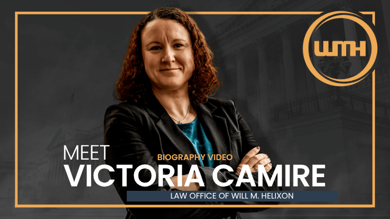 Military lawyer Victoria Camire against a dark US Capitol backdrop with gold framing and the LOWMH logo
