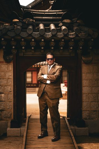 Will M. Helixon at a traditional Korean gate, defense attorney for service members facing court-martial in South Korea
